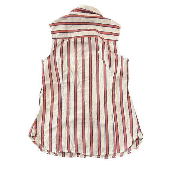 Tommy Hilfiger‎ Women's Sleeveless Orange & White Stripe Button Up Shirt Size XS - Picture 4 of 4